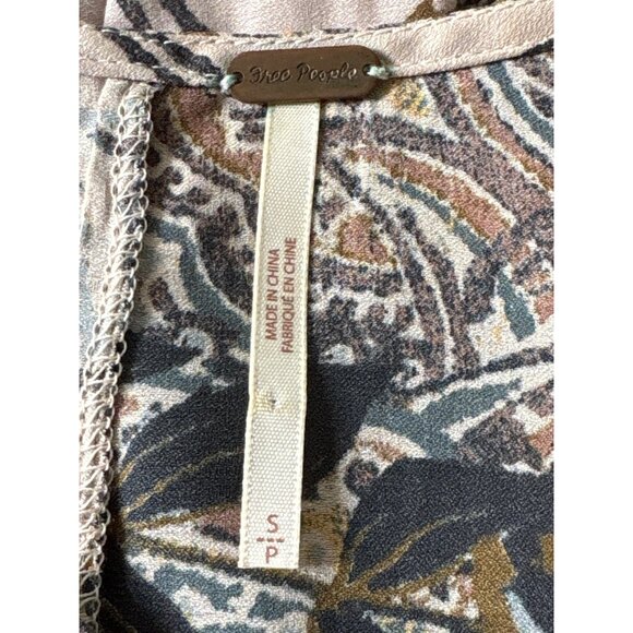 Free People High Plains Elastic Waist Dress Billowy Sleeve Pink Blue Women's S - Picture 9 of 11